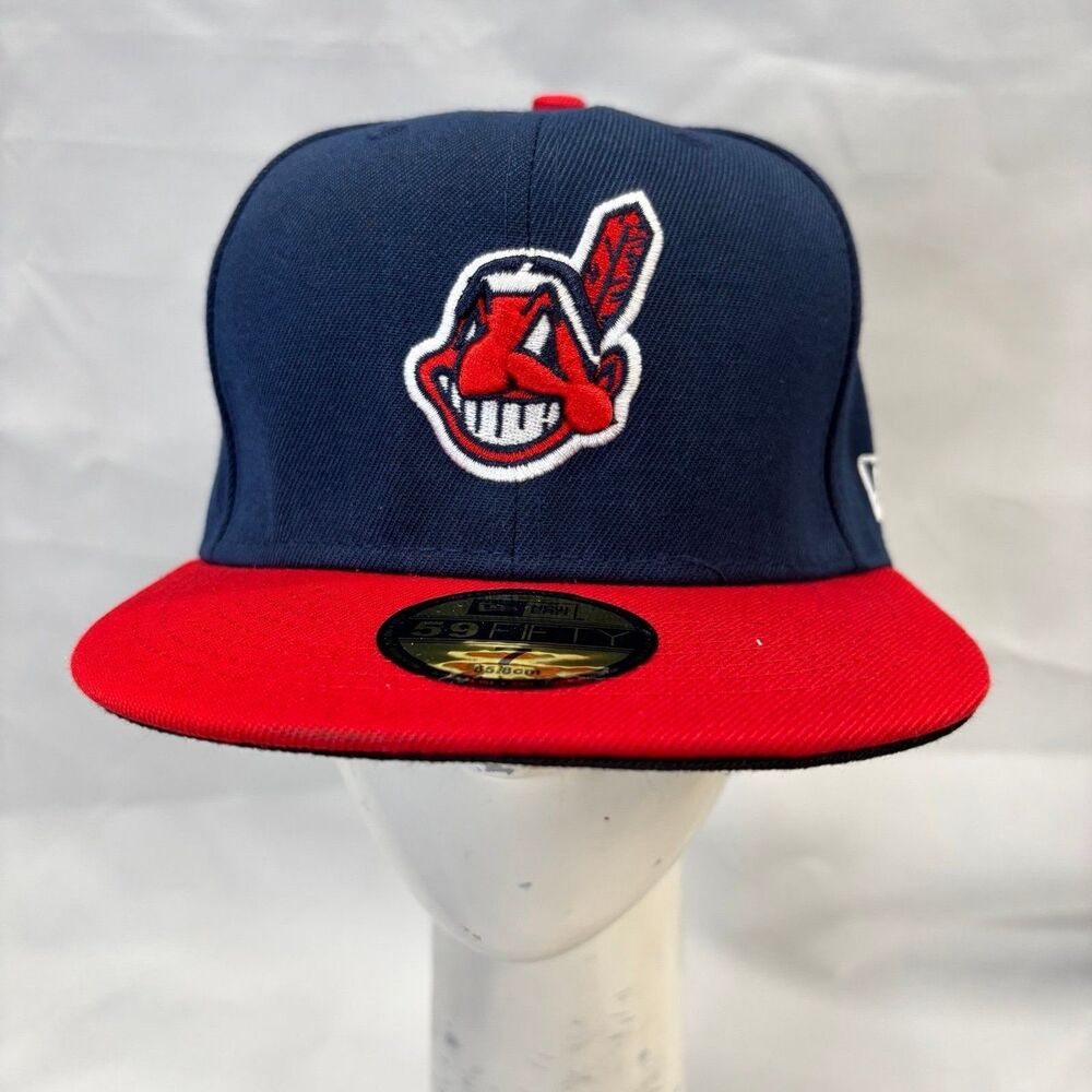 New Era Cleveland Guardians Fitted Hat Size 7 Blue Cap Red Logo MLB